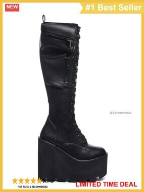 Faux Leather Platform Knee-High Boots Combat Stash Pockets